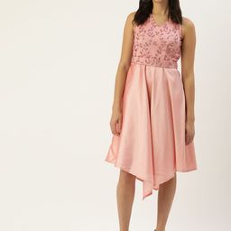 Ethnovog Pink Floral Embroidered FitFlare Dress-picture-29