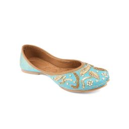 DESI COLOUR Women Blue Embellished Leather Ethnic Mojaris Flats-image-66