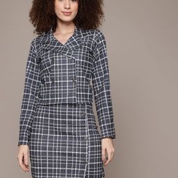 The Roadster Lifestyle Co. Checked Crop Blazer With Skirt-image-56
