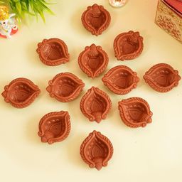 TIED RIBBONS Brown Set of 12 Handmade Clay Terracotta Diyas-13