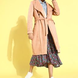 Athena Women Beige Solid Trench Coat-image-40