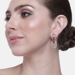 Estele Women Rose Gold-Plated CZ Studded Oval Drop Earrings-picture-3
