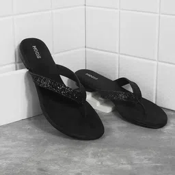 Mochi Women Black Embellished Leather Ethnic Open Toe Flats-image-4