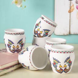 MARKET99 White & Multicoloured Printed Set of 6 Ceramic Cups-11