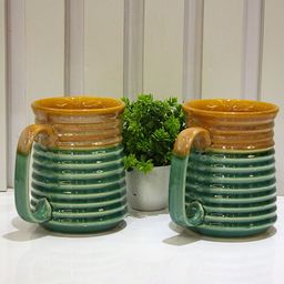 MODEFE Green & Yellow Geometric Textured Ceramic Glossy Mugs Set of Cups and Mugs-25