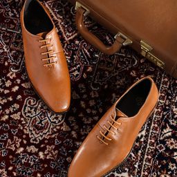 House of Pataudi Men Tan Brown Solid Leather Formal Oxfords-image-81