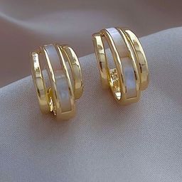 Krelin Gold-Plated Contemporary Dual Line Half Hoop Earrings-image-40