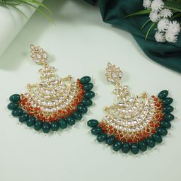 I Jewels Gold-Plated Kundan Contemporary Chandbalis Earrings-image-9
