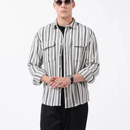 The Indian Garage Co Men Relaxed Fit Striped Double Flap Casual Shirt-picture-40