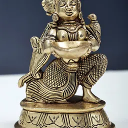 Exotic India Gold-Toned Maiden Holding Forth A Lamp In Brass-picture-29