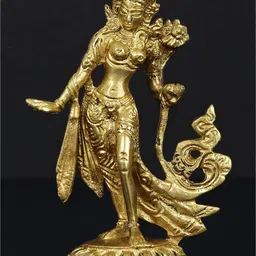 Exotic India Gold Toned Standing Goddess White Tara In Brass Showpiece-image-5