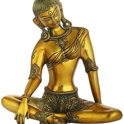 Exotic India Gold Toned Tibetan Buddhist Deity Tara In Brass Showpiece-image-50