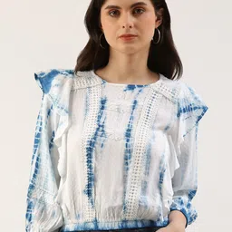 EVERYDAY by ANI Tie and Dye Extended Sleeves Boxy Crop Top With Lace Inserts-image-33