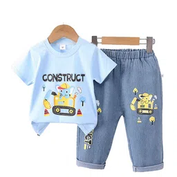 StyleCast x Revolte Boys Blue & Yellow Printed Round Neck T-shirt with Trousers-image-63