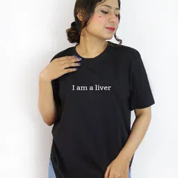 Soho Boho Studio Women Black Typography Printed Cut Outs T-shirt-image-94