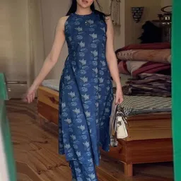 GoSriKi Floral Printed Round Neck A-Line Kurta With Palazzos-35