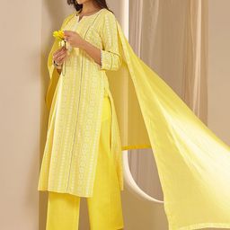 Libas Floral Printed Notch-Neck Straight Kurta With Palazzos And Dupatta-28