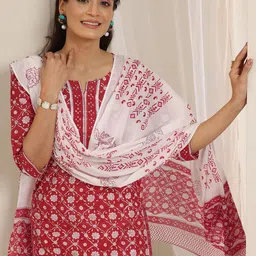 Libas Floral Printed Notch-Neck Straight Kurta With Palazzos And Dupatta-56