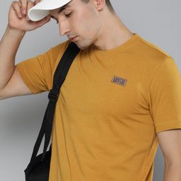 HERE&NOW Men Mustard Yellow Pure Cotton Round Neck T-shirt-picture-18