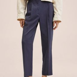 MANGO Women Navy Blue Slouchy Fit High-Rise Pleated Trousers-image-70