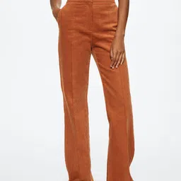 MANGO Women Rust Orange Flared Sustainable Corduroy Trousers-image-47