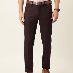 Peter England Men Maroon Textured Slim Fit Mid Rise Trousers-image-46
