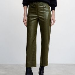 MANGO Women Croc-Textured Faux-Leather Straight Fit Trousers-49