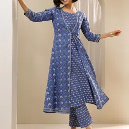 Libas Floral Printed Round Neck Straight Kurta With Trousers-19