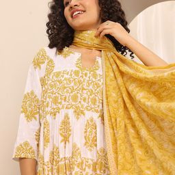 Libas Floral Printed Notch Neck Anarkali Kurta With Trousers & Dupatta-picture-13