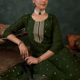 Indo Era Women Ethnic Motifs Embroidered Kurta with Trousers & Dupatta-image-49
