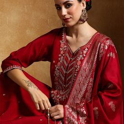 Varanga Women Floral Embroidered Regular Kurta with Trousers & With Dupatta-image-92