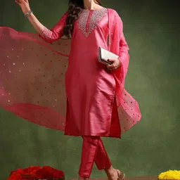 KALINI Ethnic Motifs Embroidered Regular Kurta with Trousers & Dupatta-picture-38