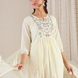 Indo Era Women Floral Embroidered Cotton Kurta with Trousers & Dupatta-15
