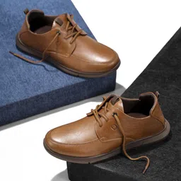 Egoss Men Textured Round Toe Comfort Insole Leather Lace-Ups Sneakers-image-39
