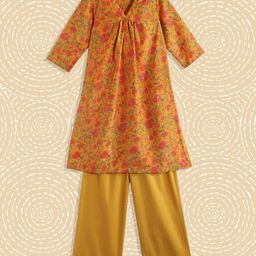 Biba Girls Mustard Yellow Floral Printed Kurta with Palazzos-picture-34
