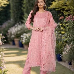 KALINI Floral Embroidered Regular Sequinned Kurta with Trousers & With Dupatta-14
