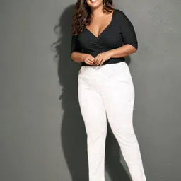 Amydus Women Plus Size White Regular Fit Solid Regular Trousers-57