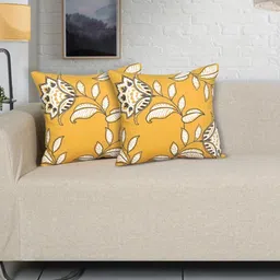 Ode & Cleo Mustard Set of 2 Embroidered Square Cushion Covers-11