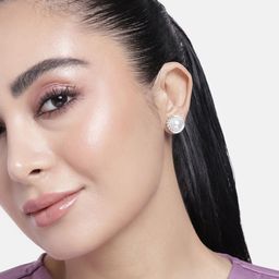 Estele Rhodium-Plated Pearls-Studded Circular Studs Earrings-18