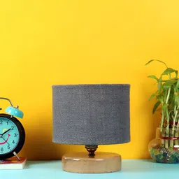 Devansh Grey Wooden Traditional Cylindrical Shaped Table Lamp-38