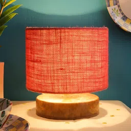 Devansh Pink Wooden Cylindrical Shaped Table Lamp-9