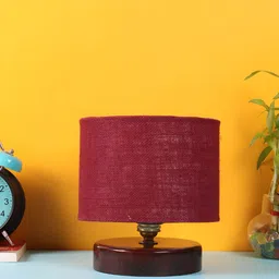 Devansh Maroon Wooden Cylindrical Shaped Table Lamp-26