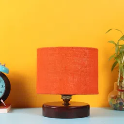 Devansh Orange Wooden Traditional Cylindrical Shaped Table Lamp-picture-49