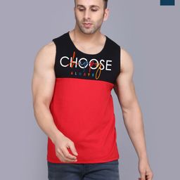 SLOWLORIS Pack Of 2 Printed Combed Cotton Bio-Wash Gym Vests VSL26 CMB(CHS BLACKRED)(PLAIN-picture-39