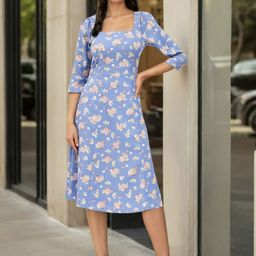 Stylecast X Slyck Women Floral Print Puff Sleeve A-Line Dress-image-59