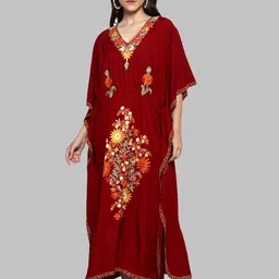 CRAFTBAZAR Floral Embroidered Kimono Sleeve Kaftan Maxi Dress-image-46