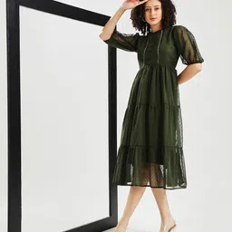 CARTYSHOP Striped Puff Sleeve Georgette Fit & Flare Midi Dress-picture-50