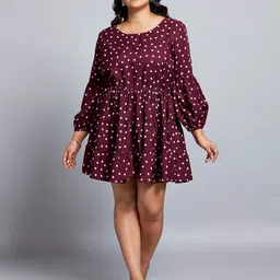 Globus Gloplus Round Neck Bishop Sleeves Fit & Flare Tiered Mini Plus Size Workwear Dress-image-17