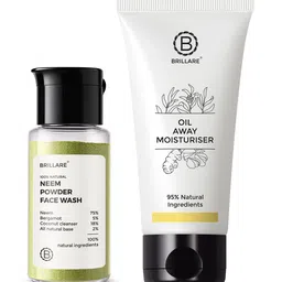 BRILLARE Sustainable Acne Skin Care Set - Oil Away Moisturiser 50ml & Real Neem Powder Face Wash 15g-16