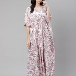 Divena White & Pink Printed Maxi Pure Cotton Kaftan Nightdress-picture-45